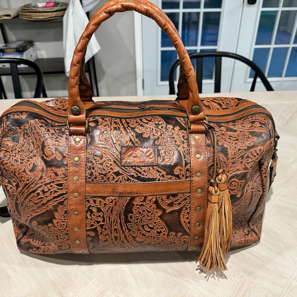 Embossed Leather Travel Bag - Brown